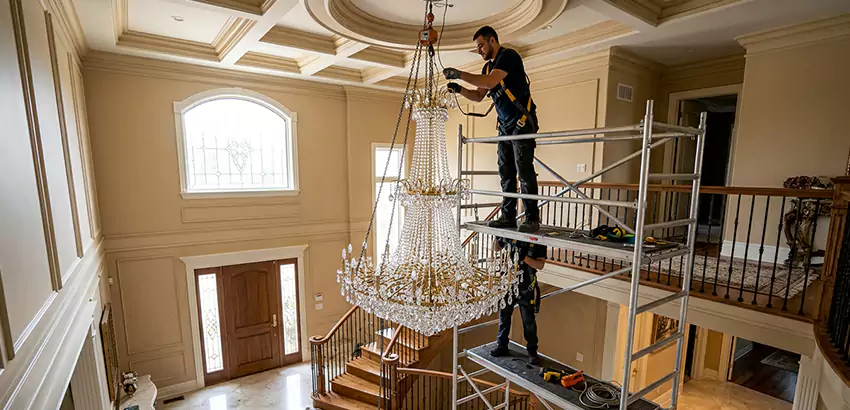 Two-Story Foyer Chandelier Installation in Galloway